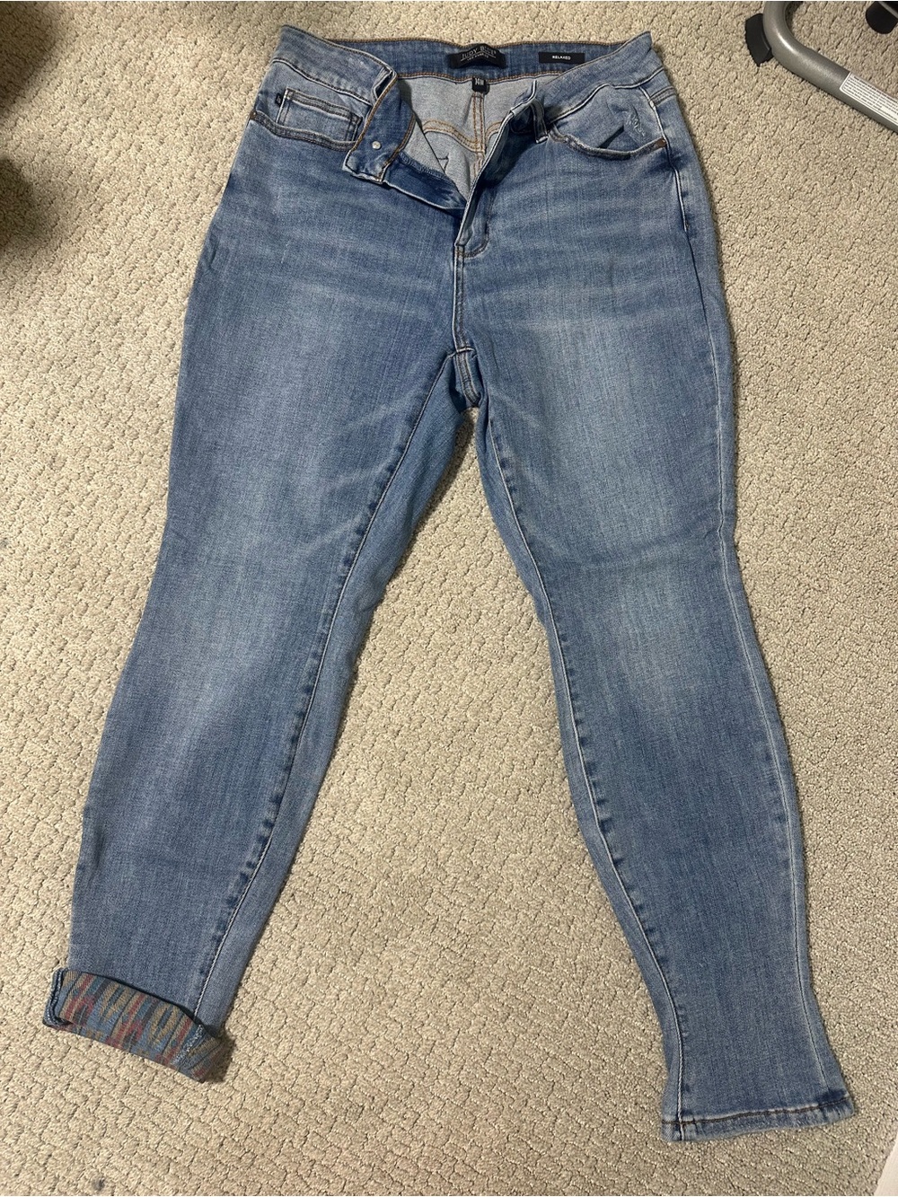 Judy Blue Jeans Womens 14W Relaxed Fit Cuffed Multicolor Hem Stretch Denim